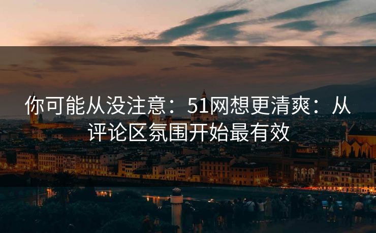 你可能从没注意：51网想更清爽：从评论区氛围开始最有效